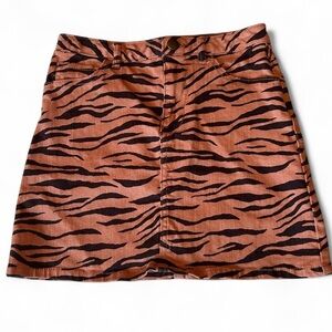 Gianni Bini Girls Orange Tiger-Print Denim Mini Skirt | Size 10